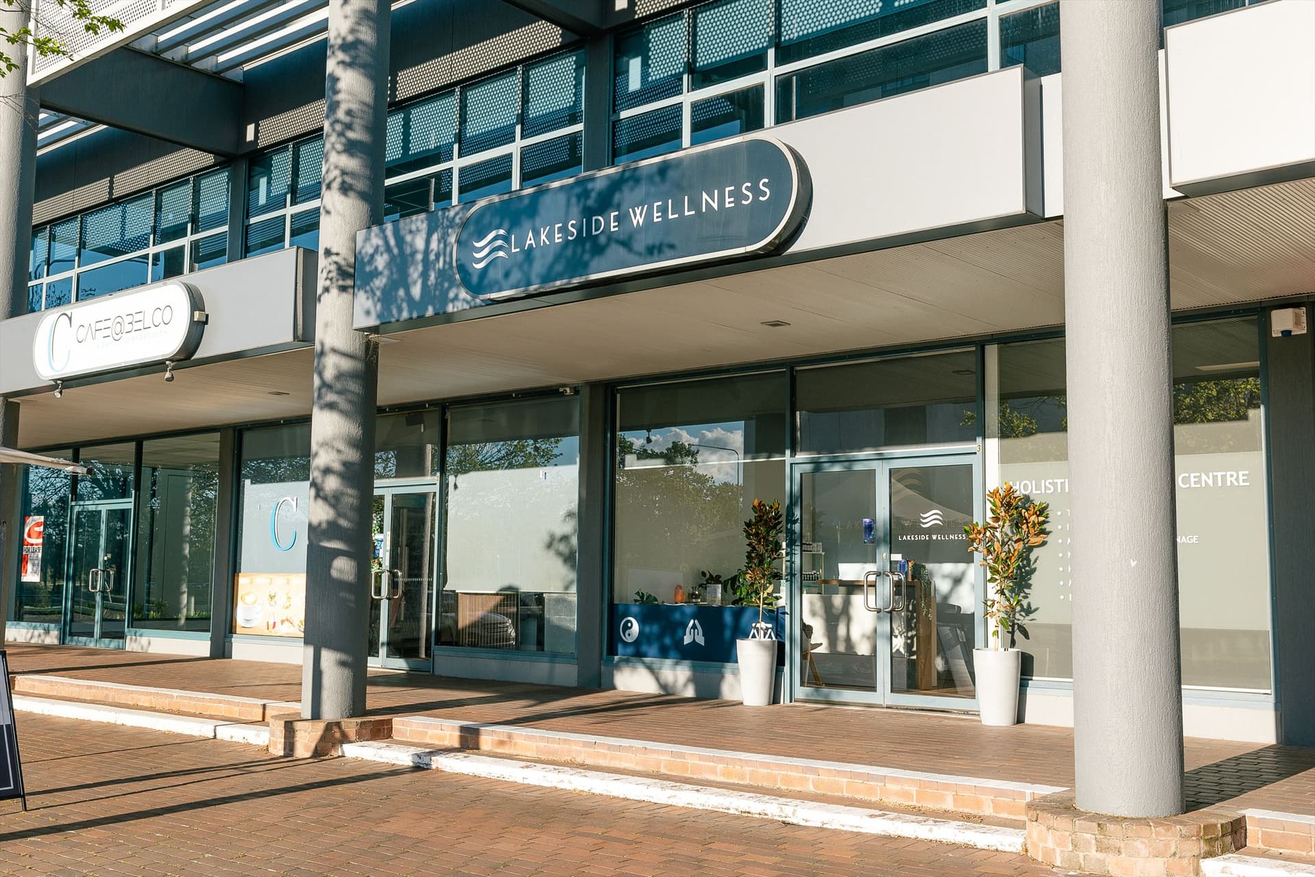 The Lakeside Wellness sign and shopfront on Benjamin Way, Belconnen