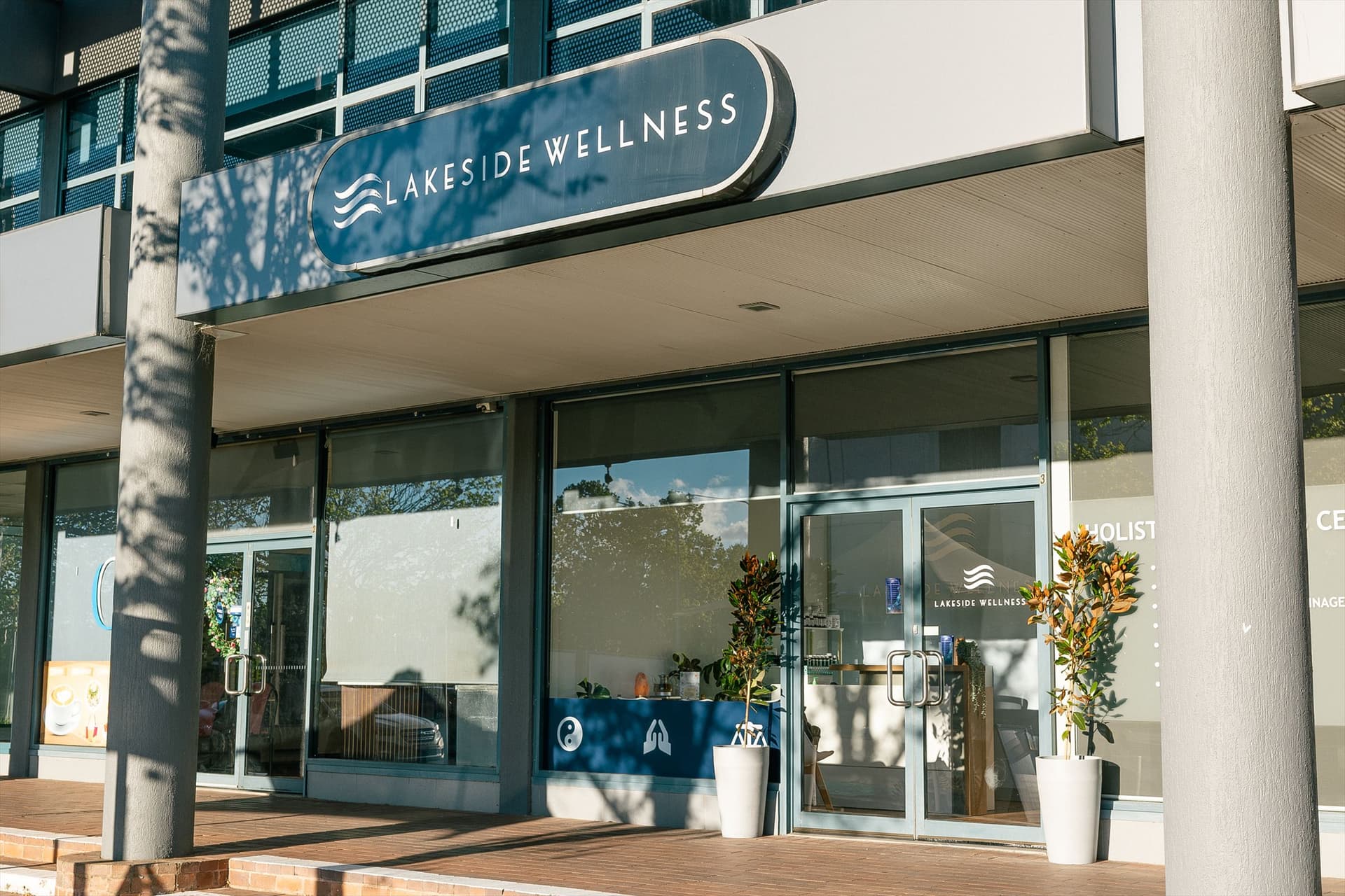 The Lakeside Wellness sign and shopfront on Benjamin Way, Belconnen