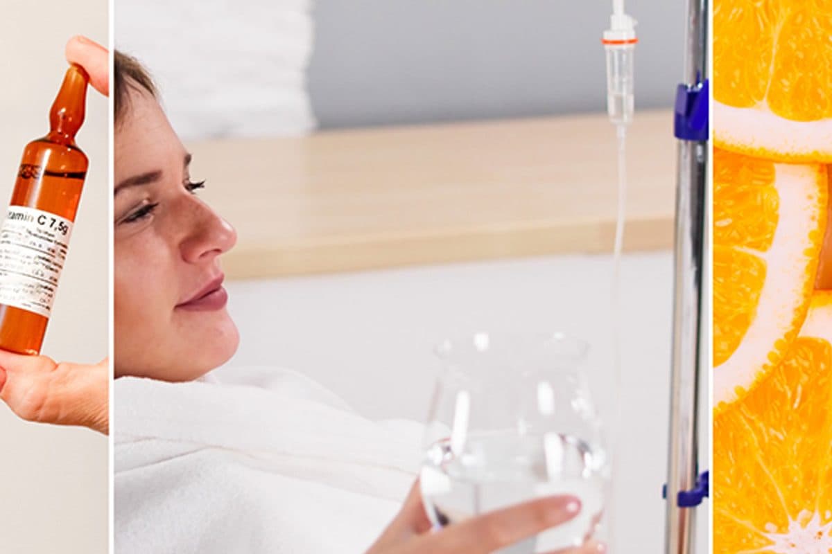 Client relaxing during an IV vitamin infusion